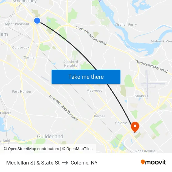 Mcclellan St & State St to Colonie, NY map