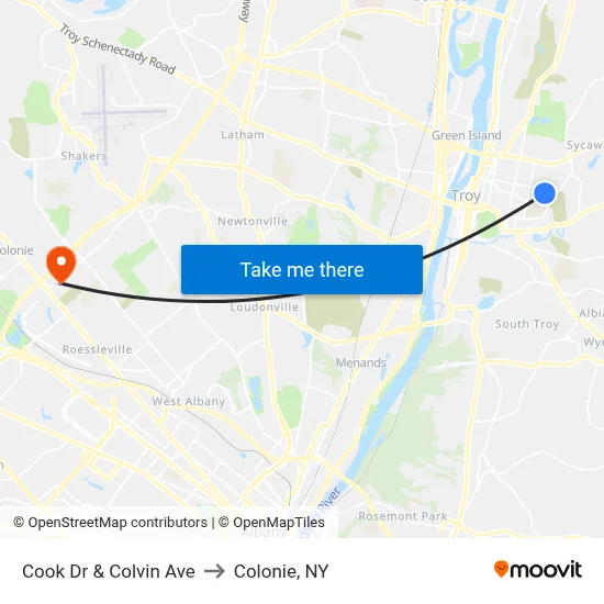 Cook Dr & Colvin Ave to Colonie, NY map