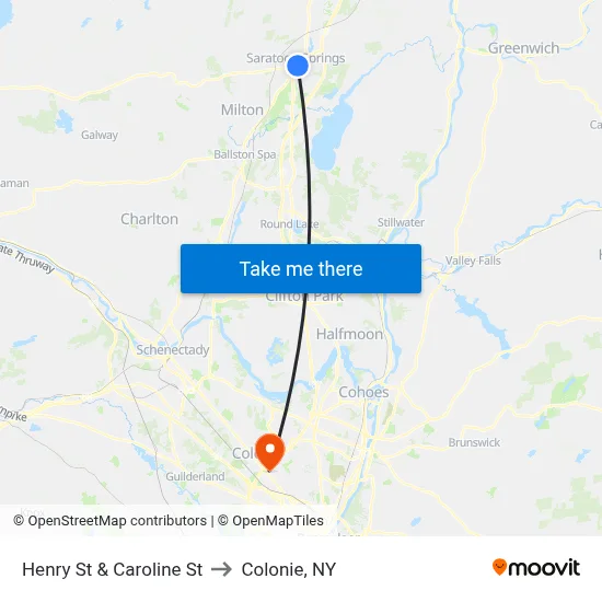 Henry St & Caroline St to Colonie, NY map