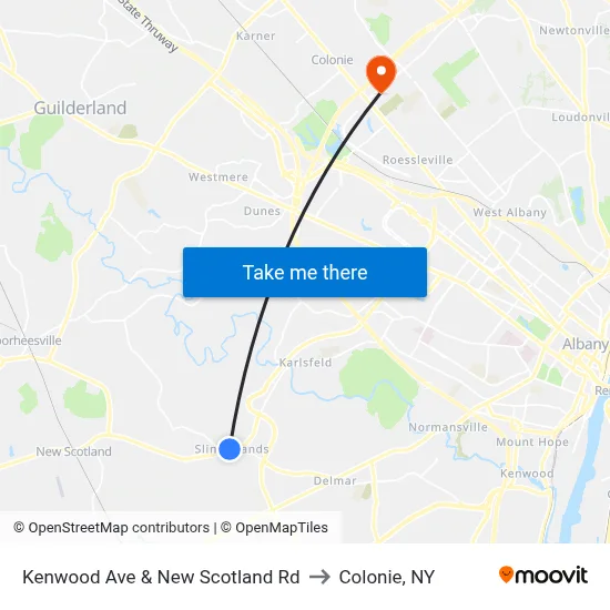 Kenwood Ave & New Scotland Rd to Colonie, NY map
