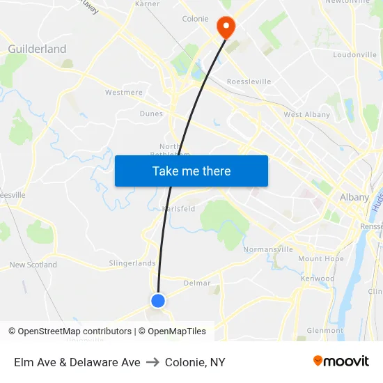 Elm Ave & Delaware Ave to Colonie, NY map