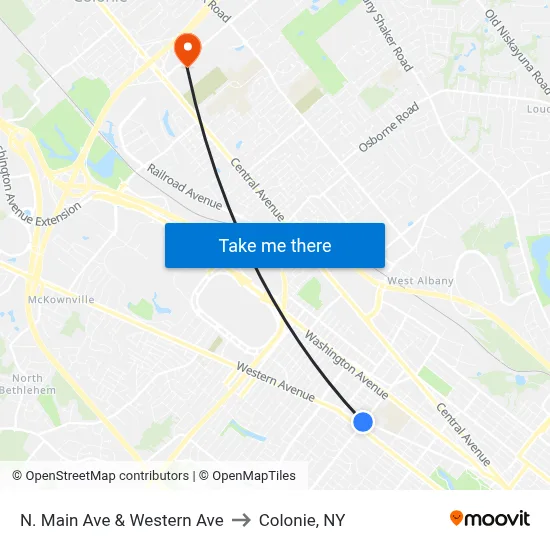 N. Main Ave & Western Ave to Colonie, NY map