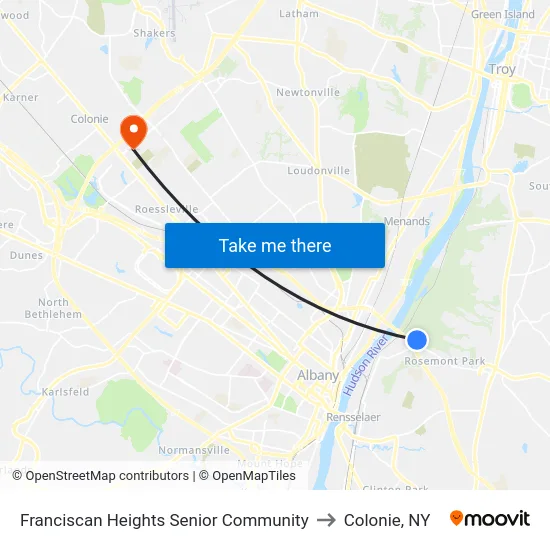 Franciscan Heights Senior Community to Colonie, NY map