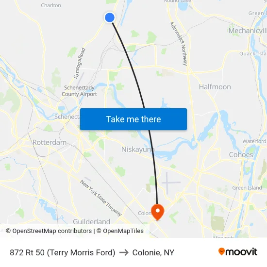 872 Rt 50 (Terry Morris Ford) to Colonie, NY map