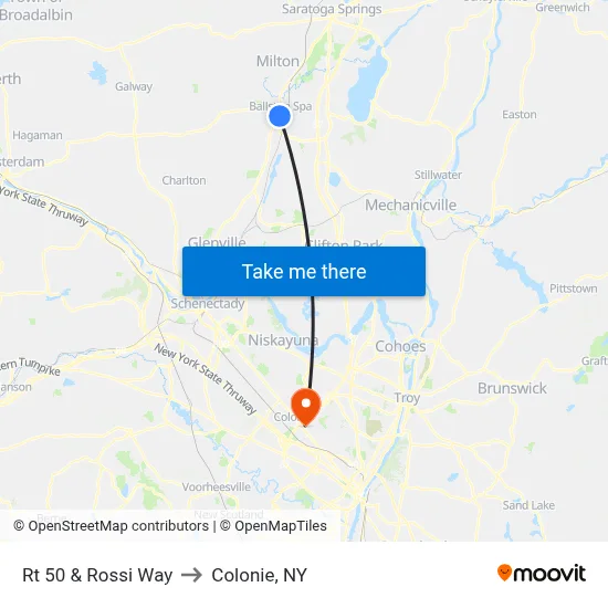 Rt 50 & Rossi Way to Colonie, NY map