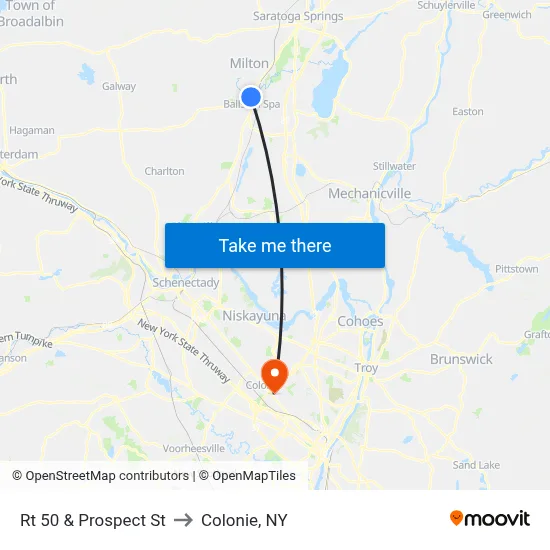 Rt 50 & Prospect St to Colonie, NY map
