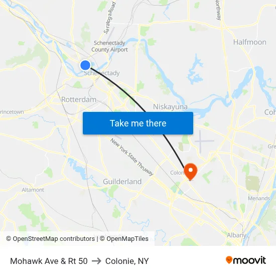 Mohawk Ave & Rt 50 to Colonie, NY map