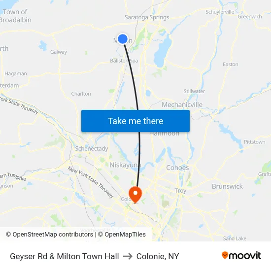 Geyser Rd & Milton Town Hall to Colonie, NY map
