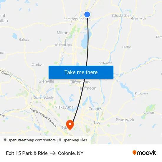 Exit 15 Park & Ride to Colonie, NY map
