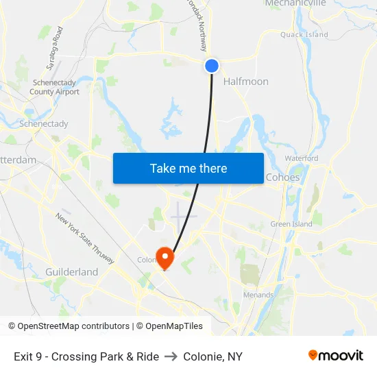 Exit 9 - Crossing Park & Ride to Colonie, NY map