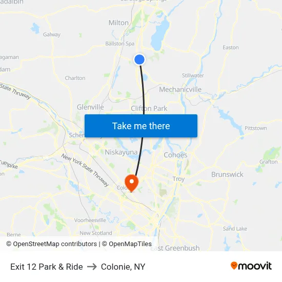 Exit 12 Park & Ride to Colonie, NY map