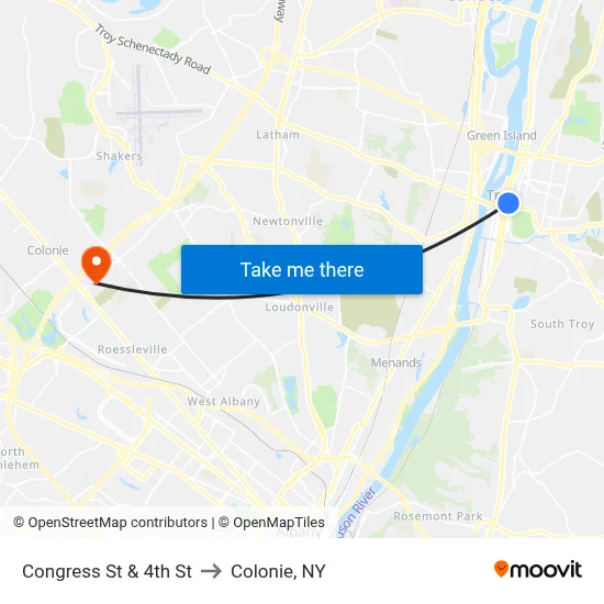 Congress St & 4th St to Colonie, NY map