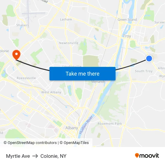 Myrtle Ave to Colonie, NY map