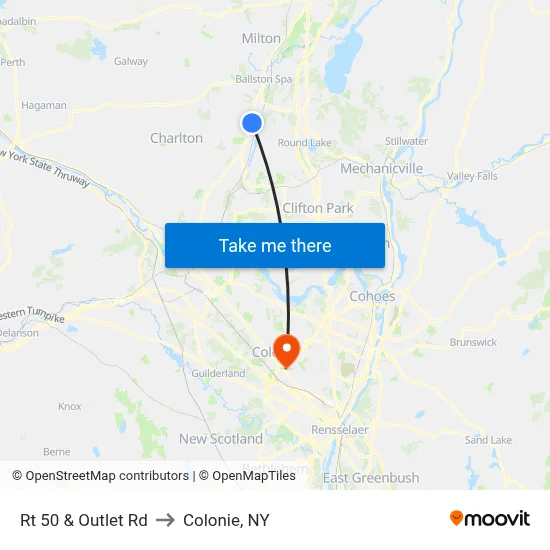 Rt 50 & Outlet Rd to Colonie, NY map