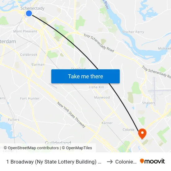 1 Broadway (Ny State Lottery Building) Northbound to Colonie, NY map