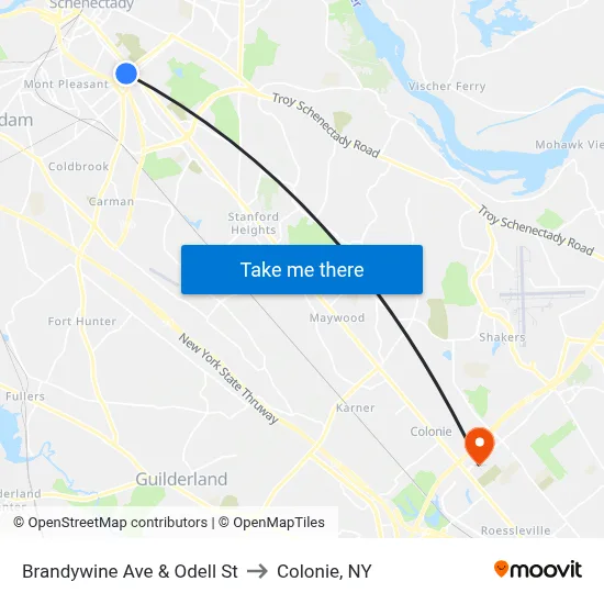 Brandywine Ave & Odell St to Colonie, NY map
