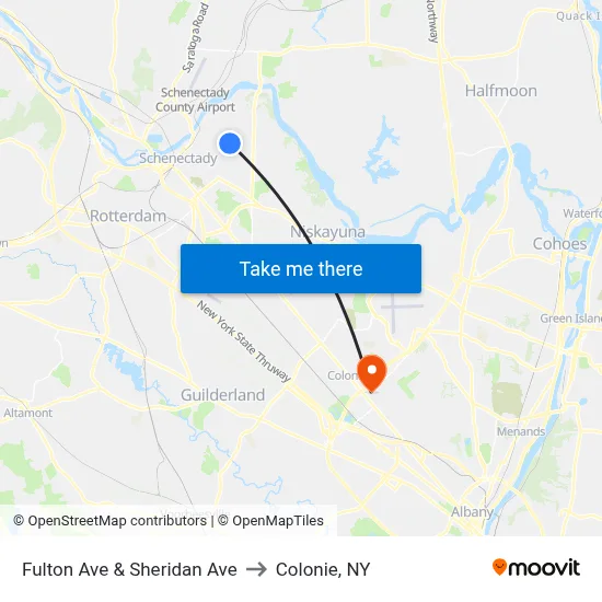 Fulton Ave & Sheridan Ave to Colonie, NY map