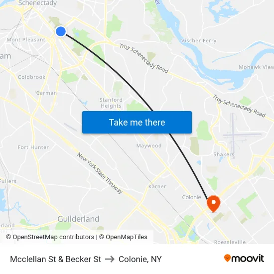 Mcclellan St & Becker St to Colonie, NY map