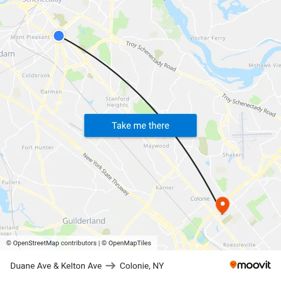 Duane Ave & Kelton Ave to Colonie, NY map