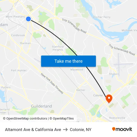 Altamont Ave & California Ave to Colonie, NY map
