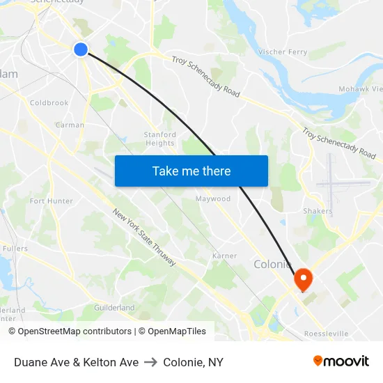 Duane Ave & Kelton Ave to Colonie, NY map