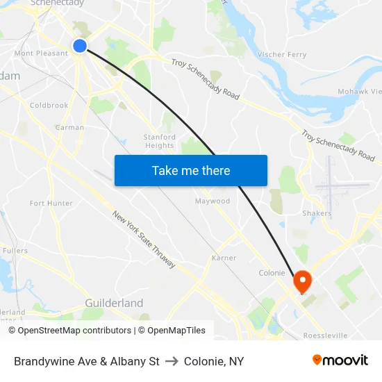 Brandywine Ave & Albany St to Colonie, NY map