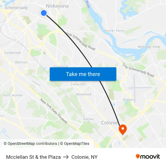 Mcclellan St & the Plaza to Colonie, NY map