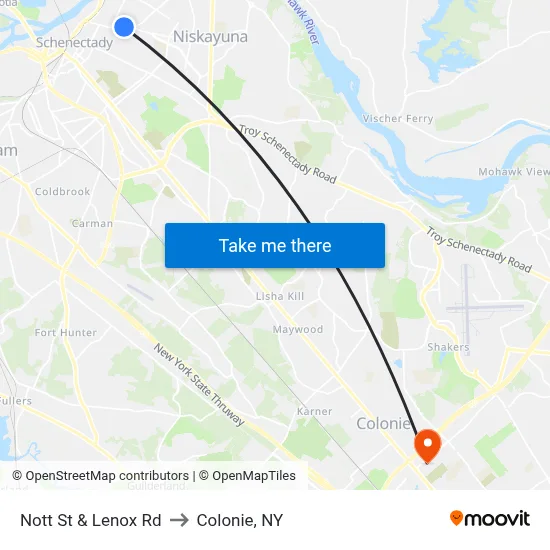 Nott St & Lenox Rd to Colonie, NY map