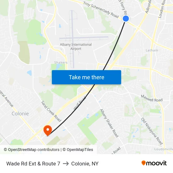 Wade Rd Ext & Route 7 to Colonie, NY map