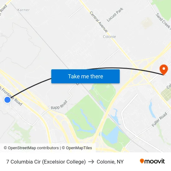 7 Columbia Cir (Excelsior College) to Colonie, NY map