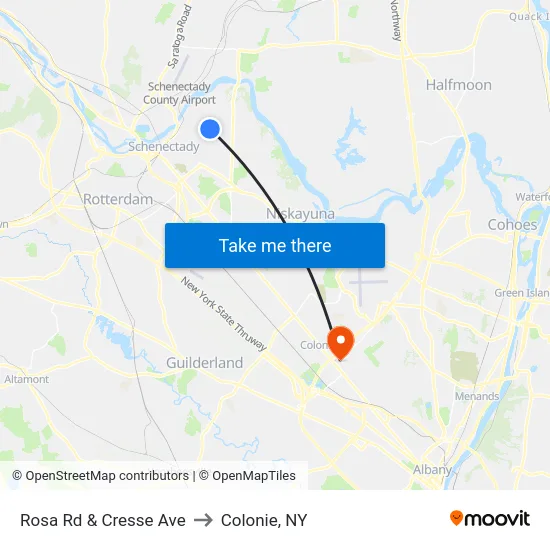 Rosa Rd & Cresse Ave to Colonie, NY map