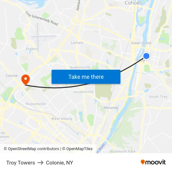 Troy Towers to Colonie, NY map