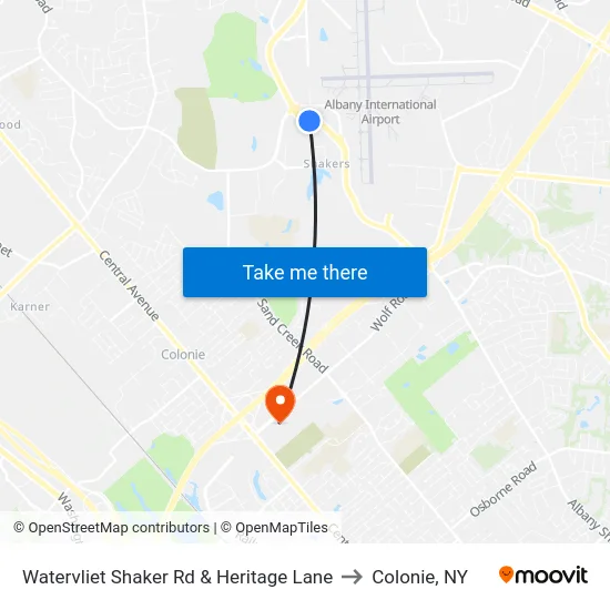 Watervliet Shaker Rd & Heritage Lane to Colonie, NY map