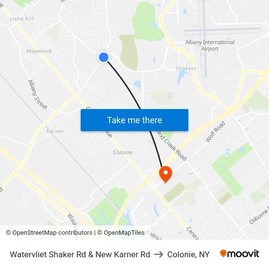 Watervliet Shaker Rd & New Karner Rd to Colonie, NY map