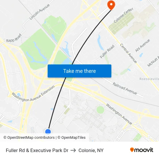 Fuller Rd & Executive Park Dr to Colonie, NY map