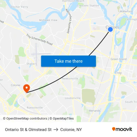 Ontario St & Olmstead St to Colonie, NY map