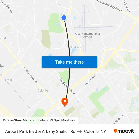 Airport Park Blvd & Albany Shaker Rd to Colonie, NY map