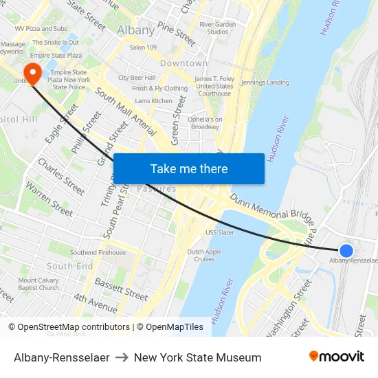 Albany-Rennsalear to New York State Museum map