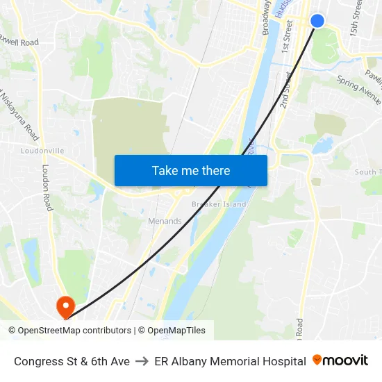 Congress St & 6th Ave to ER Albany Memorial Hospital map