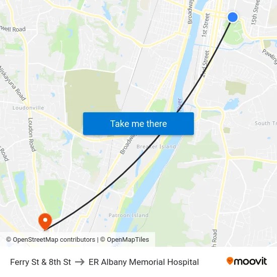 Ferry St & 8th St to ER Albany Memorial Hospital map