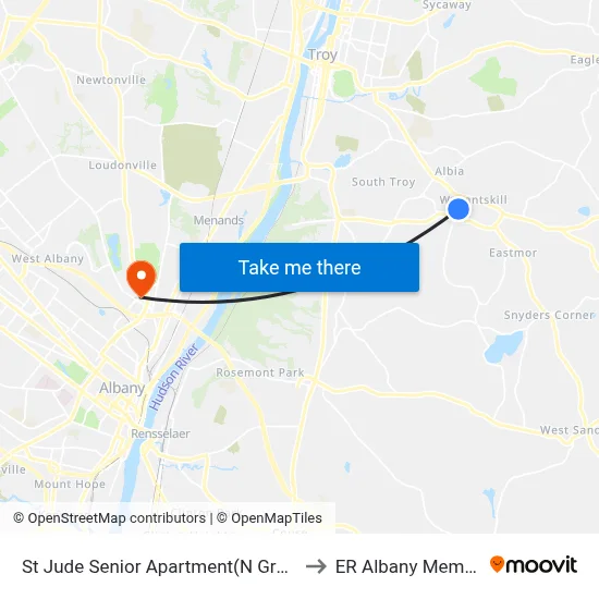 St Jude Senior Apartment(N Greenbush Shopping Bus) to ER Albany Memorial Hospital map