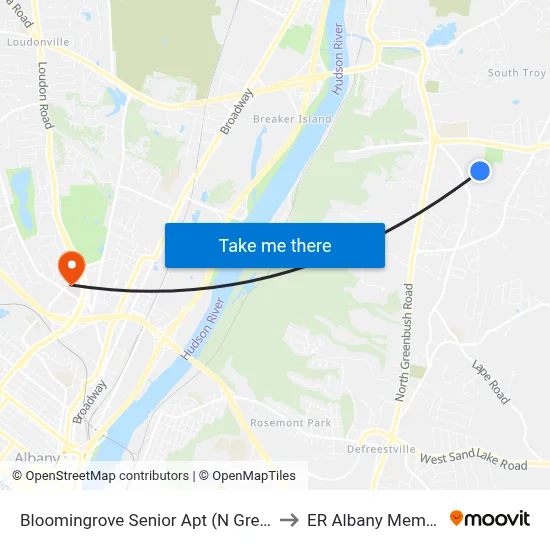 Bloomingrove Senior Apt (N Greenbush Shopping Bus) to ER Albany Memorial Hospital map
