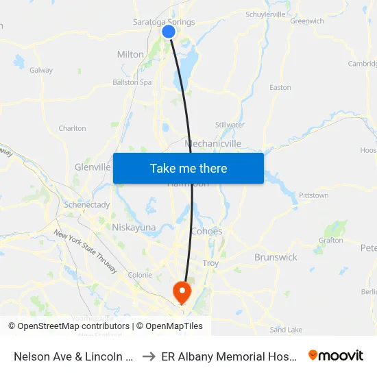 Nelson Ave & Lincoln Ave to ER Albany Memorial Hospital map