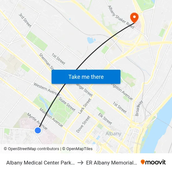 Albany Medical Center Parking Garage to ER Albany Memorial Hospital map
