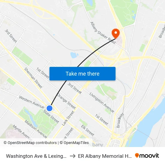 Washington Ave & Lexington Ave to ER Albany Memorial Hospital map