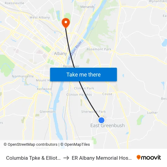 Columbia Tpke & Elliot Rd to ER Albany Memorial Hospital map
