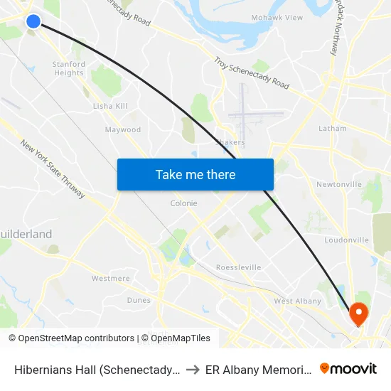 Hibernians Hall (Schenectady Senior Center) to ER Albany Memorial Hospital map