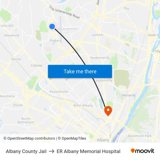 Albany County Jail to ER Albany Memorial Hospital map