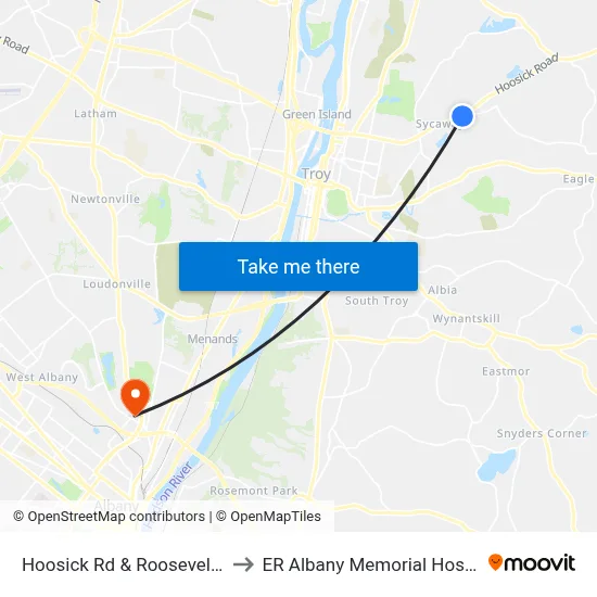 Hoosick Rd & Roosevelt Rd to ER Albany Memorial Hospital map