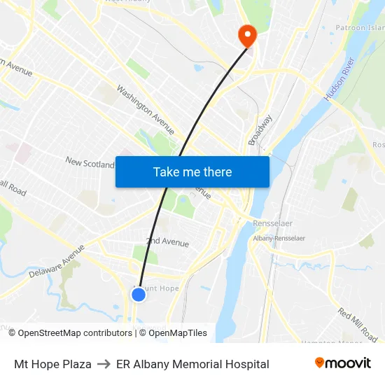 Mt Hope Plaza to ER Albany Memorial Hospital map